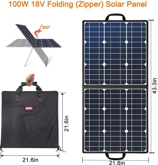 100W 18V Portable Solar Panel, Flashfish Foldable Solar Charger with 5V USB 18V DC Output Compatible with Portable Generator, Smartphones, Tablets and More - Image 4