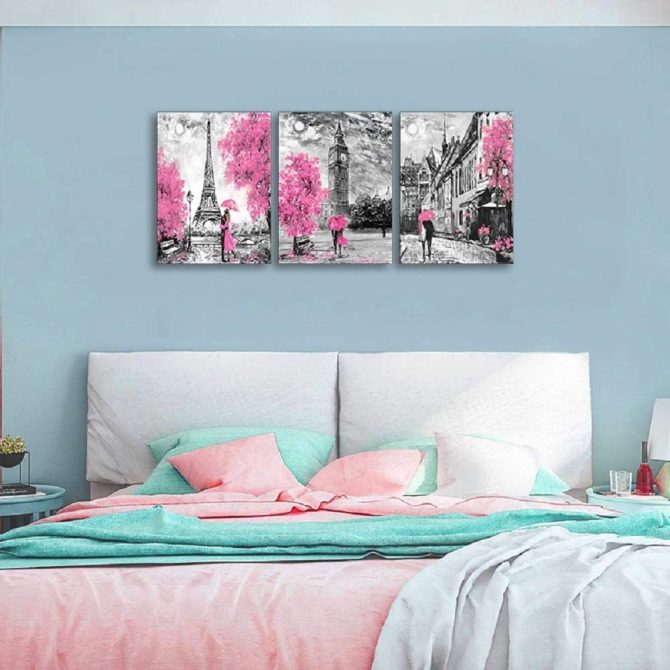 Black and White Wall Art Girls Pink Paris Theme Canvas Prints Eiffel Tower Wall Paintings London Big Ben Pictures for Bedroom Living Room Bathroom Wall Decor - Image 2