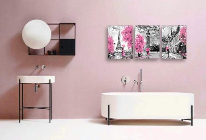 Black and White Wall Art Girls Pink Paris Theme Canvas Prints Eiffel Tower Wall Paintings London Big Ben Pictures for Bedroom Living Room Bathroom Wall Decor - Image 3