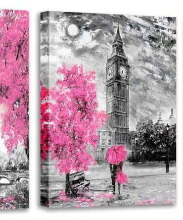 Black and White Wall Art Girls Pink Paris Theme Canvas Prints Eiffel Tower Wall Paintings London Big Ben Pictures for Bedroom Living Room Bathroom Wall Decor