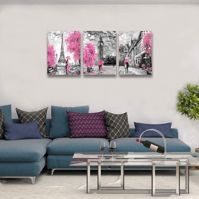 Black and White Wall Art Girls Pink Paris Theme Canvas Prints Eiffel Tower Wall Paintings London Big Ben Pictures for Bedroom Living Room Bathroom Wall Decor - Image 5