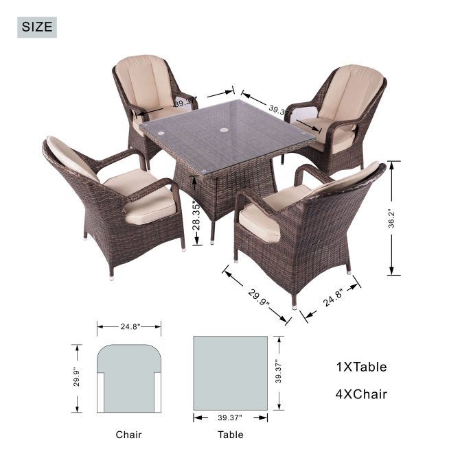 Direct Wicker Malachi Patio Wicker 5 Piece Square Dining Set - Image 4