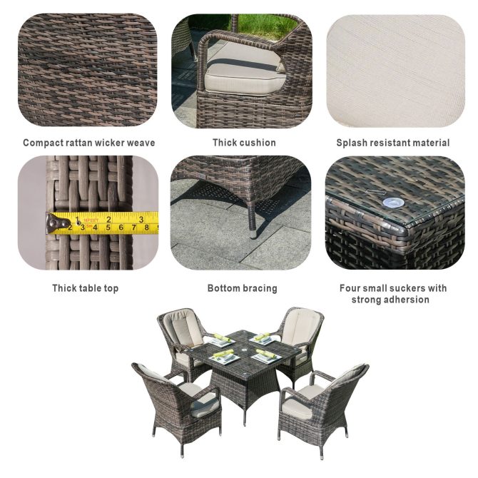 Direct Wicker Malachi Patio Wicker 5 Piece Square Dining Set - Image 6