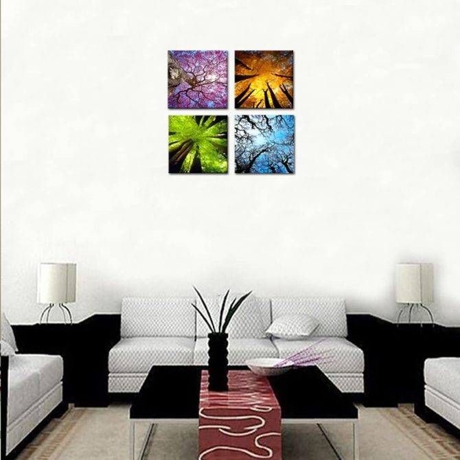 4 Panels Canvas Wall Art Spring Summer Autumn Winter Four Seasons Landscape Color Tree Painting Picture Prints Modern Giclee Artwork Stretched and Framed for Living Room Home Decoration - Image 3