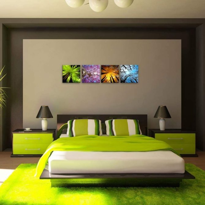 4 Panels Canvas Wall Art Spring Summer Autumn Winter Four Seasons Landscape Color Tree Painting Picture Prints Modern Giclee Artwork Stretched and Framed for Living Room Home Decoration - Image 4