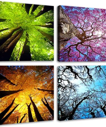 4 Panels Canvas Wall Art Spring Summer Autumn Winter Four Seasons Landscape Color Tree Painting Picture Prints Modern Giclee Artwork Stretched and Framed for Living Room Home Decoration