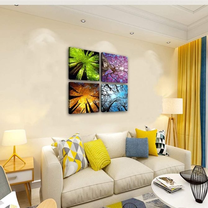 4 Panels Canvas Wall Art Spring Summer Autumn Winter Four Seasons Landscape Color Tree Painting Picture Prints Modern Giclee Artwork Stretched and Framed for Living Room Home Decoration - Image 5