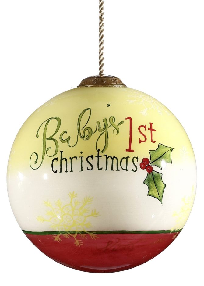 Baby First Christmas Teddy Bear Train Hand Painted Glass Hanging Ornament - Image 2
