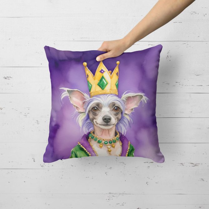 Chinese Crested King of Mardi Gras Throw Pillow Machine Washable, Indoor Outdoor Decorative Pillow for Couch, Bed or Patio, 18Hx18W - Image 2
