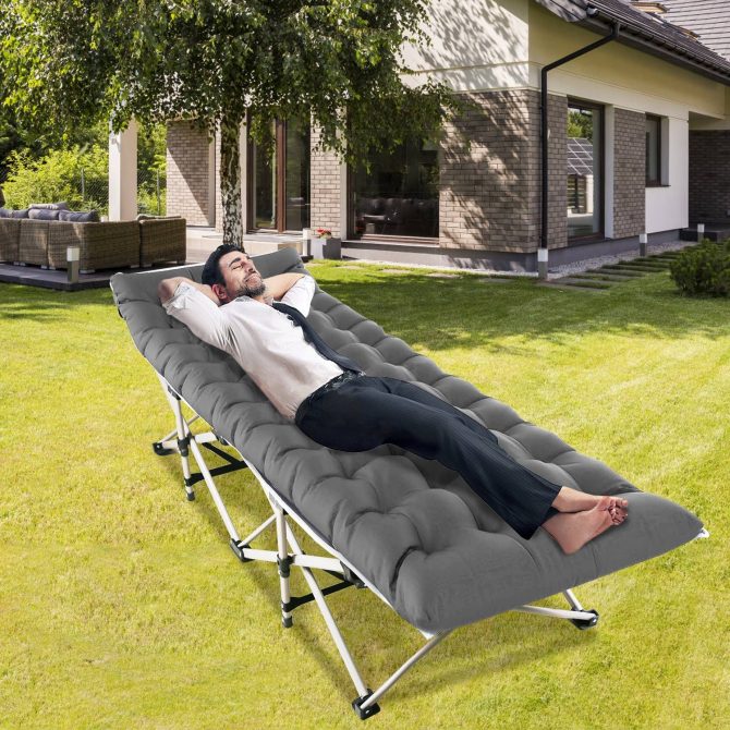 Folding Camping Cot Portable Sleeping Camping Bed Collapsible Travel Camp Cots Guest Bed Cot with 2-Sided Soft Pad 440LBS Max Load - Image 3