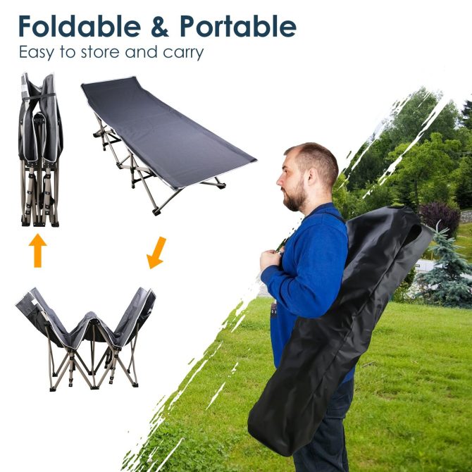 Folding Camping Cot Portable Sleeping Camping Bed Collapsible Travel Camp Cots Guest Bed Cot with 2-Sided Soft Pad 440LBS Max Load - Image 7