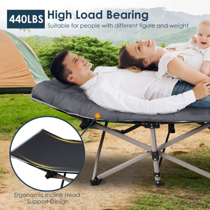 Folding Camping Cot Portable Sleeping Camping Bed Collapsible Travel Camp Cots Guest Bed Cot with 2-Sided Soft Pad 440LBS Max Load - Image 9