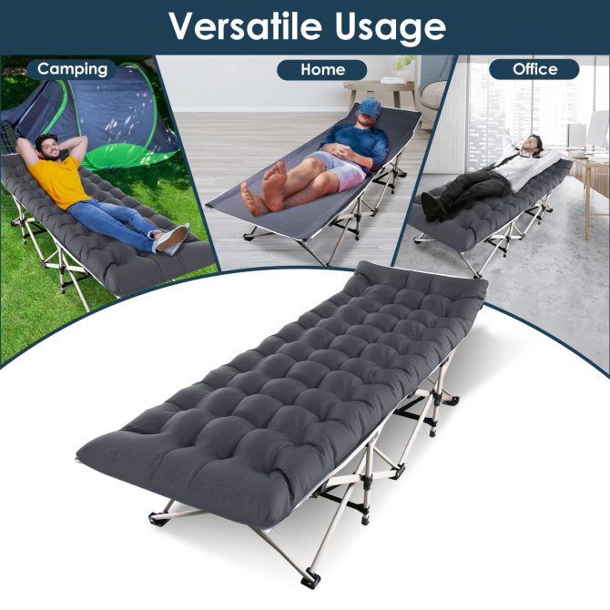 Folding Camping Cot Portable Sleeping Camping Bed Collapsible Travel Camp Cots Guest Bed Cot with 2-Sided Soft Pad 440LBS Max Load - Image 10