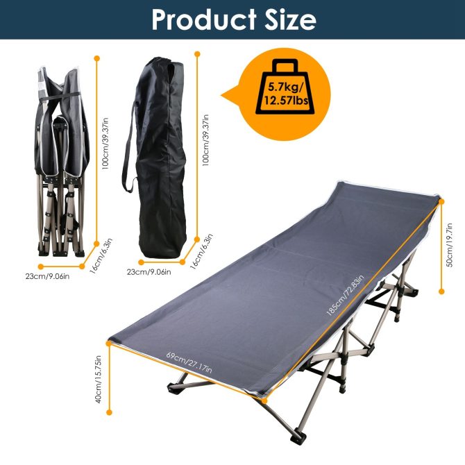 Folding Camping Cot Portable Sleeping Camping Bed Collapsible Travel Camp Cots Guest Bed Cot with 2-Sided Soft Pad 440LBS Max Load - Image 11