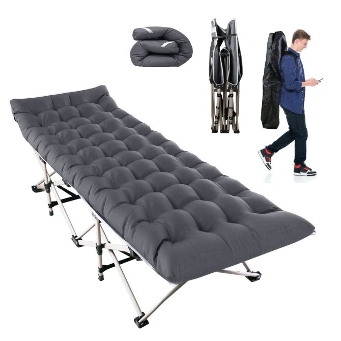 Folding Camping Cot Portable Sleeping Camping Bed Collapsible Travel Camp Cots Guest Bed Cot with 2-Sided Soft Pad 440LBS Max Load - Image 5