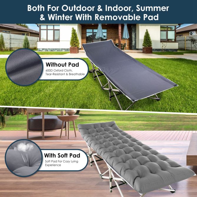 Folding Camping Cot Portable Sleeping Camping Bed Collapsible Travel Camp Cots Guest Bed Cot with 2-Sided Soft Pad 440LBS Max Load - Image 12