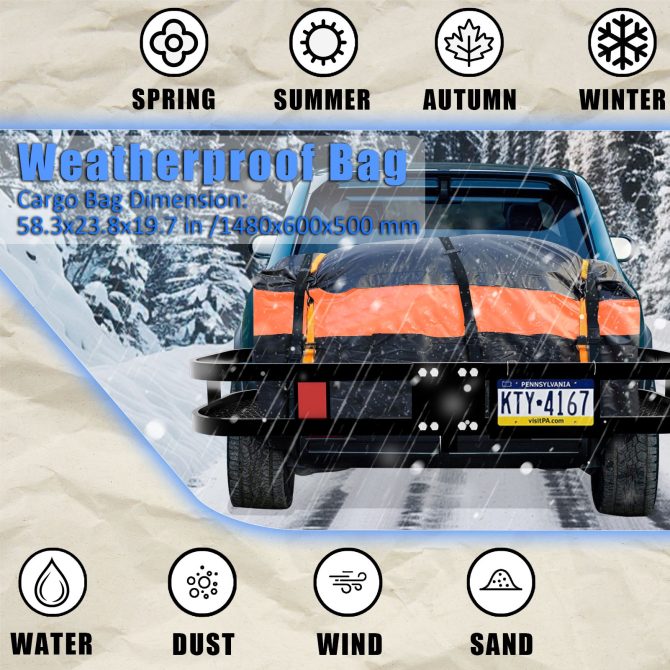 Trailer Hitch Cargo Carrier 500 Lbs,Heavy Duty Hitch Basket,Folding Cargo Carrier Hitch Mount Fits 2" Hitch Receiver with Waterproof Cargo Bag,License Plate Frame for Truck,SUV,RV - Image 10