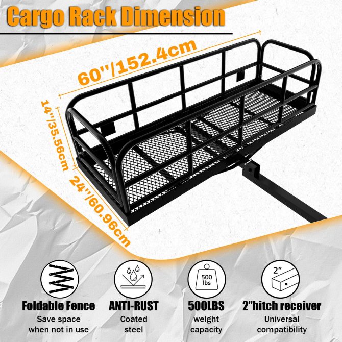 Trailer Hitch Cargo Carrier 500 Lbs,Heavy Duty Hitch Basket,Folding Cargo Carrier Hitch Mount Fits 2" Hitch Receiver with Waterproof Cargo Bag,License Plate Frame for Truck,SUV,RV - Image 2