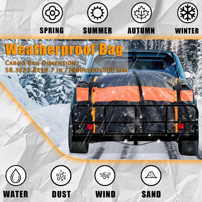 Trailer Hitch Cargo Carrier 500 Lbs,Heavy Duty Hitch Basket,Folding Cargo Carrier Hitch Mount Fits 2" Hitch Receiver with Waterproof Cargo Bag,License Plate Frame for Truck,SUV,RV - Image 3