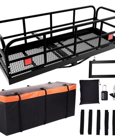 Trailer Hitch Cargo Carrier 500 Lbs,Heavy Duty Hitch Basket,Folding Cargo Carrier Hitch Mount Fits 2" Hitch Receiver with Waterproof Cargo Bag,License Plate Frame for Truck,SUV,RV