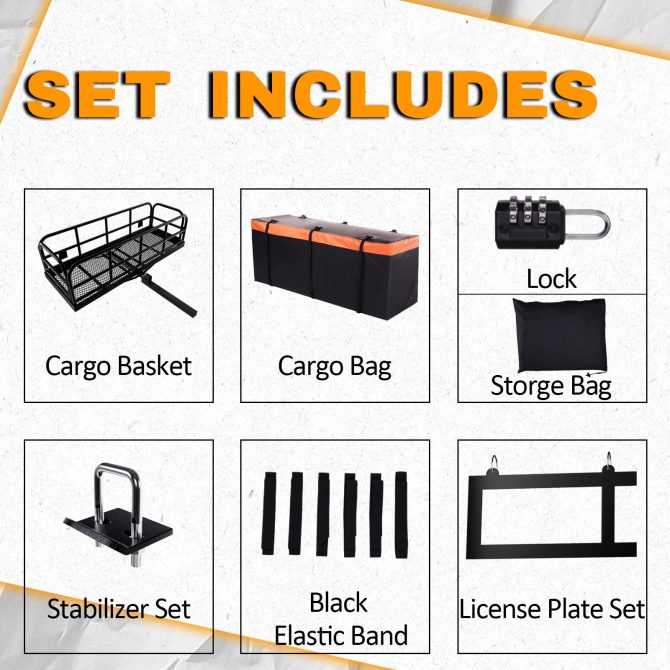 Trailer Hitch Cargo Carrier 500 Lbs,Heavy Duty Hitch Basket,Folding Cargo Carrier Hitch Mount Fits 2" Hitch Receiver with Waterproof Cargo Bag,License Plate Frame for Truck,SUV,RV - Image 6