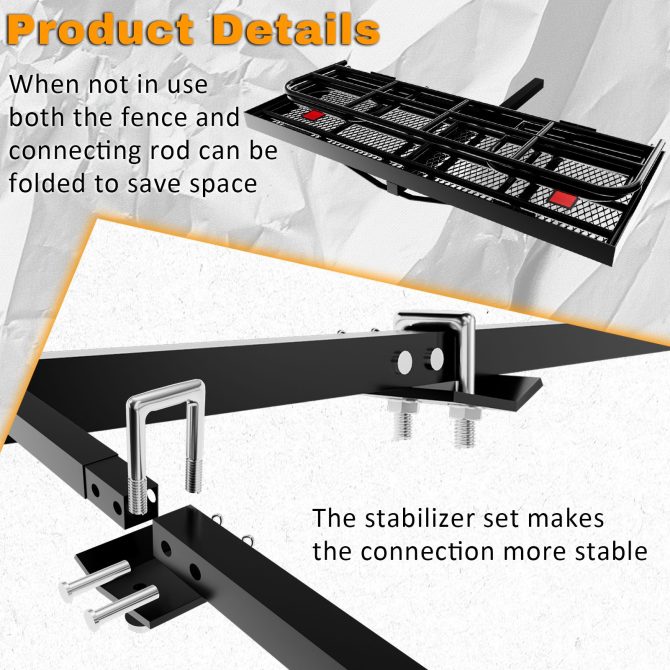 Trailer Hitch Cargo Carrier 500 Lbs,Heavy Duty Hitch Basket,Folding Cargo Carrier Hitch Mount Fits 2" Hitch Receiver with Waterproof Cargo Bag,License Plate Frame for Truck,SUV,RV - Image 7