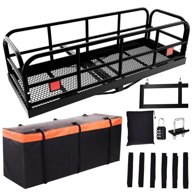 Trailer Hitch Cargo Carrier 500 Lbs,Heavy Duty Hitch Basket,Folding Cargo Carrier Hitch Mount Fits 2" Hitch Receiver with Waterproof Cargo Bag,License Plate Frame for Truck,SUV,RV