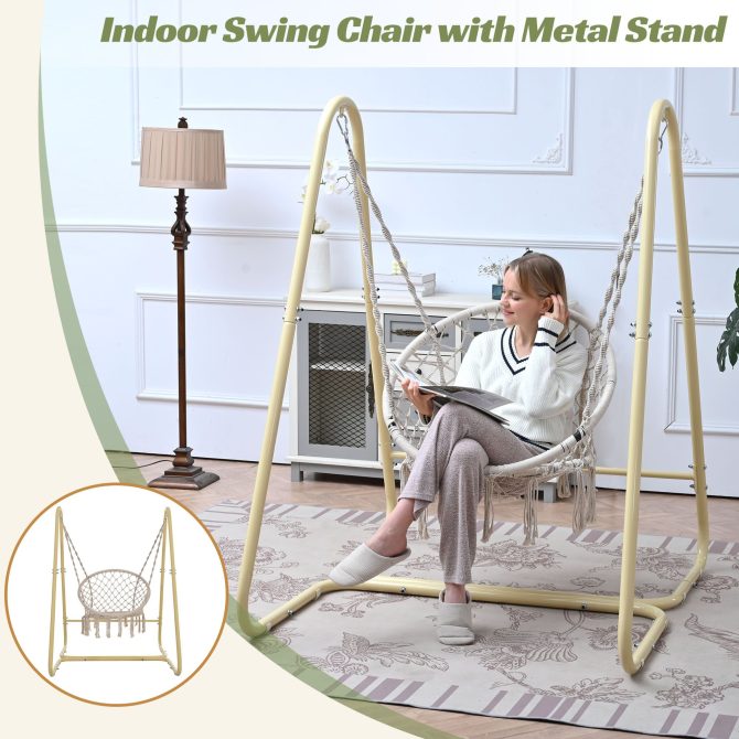 Handmade Macrame Swing Hammock Chair with Stand - Indoor/Outdoor Boho Style Seating - Image 2