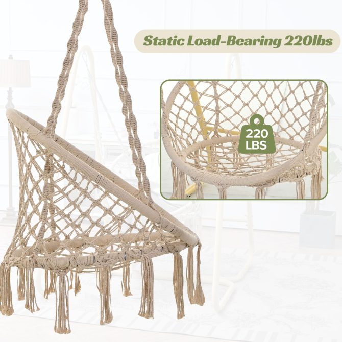 Handmade Macrame Swing Hammock Chair with Stand - Indoor/Outdoor Boho Style Seating - Image 3