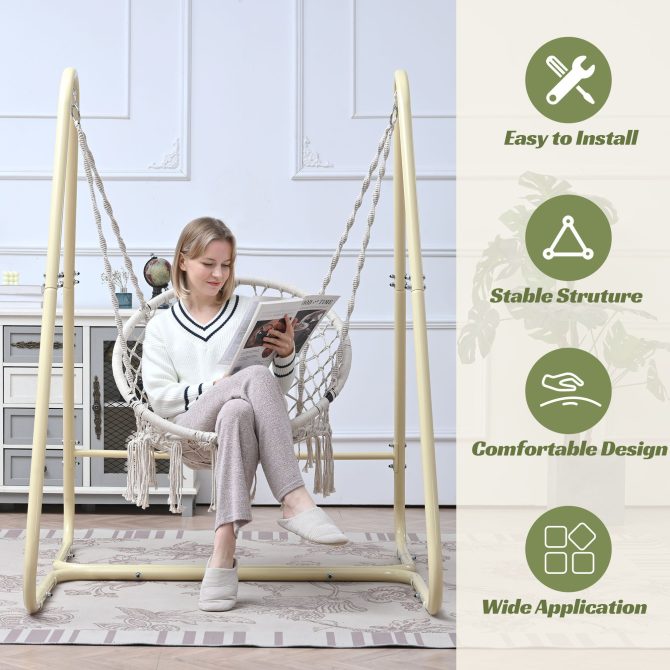 Handmade Macrame Swing Hammock Chair with Stand - Indoor/Outdoor Boho Style Seating - Image 4