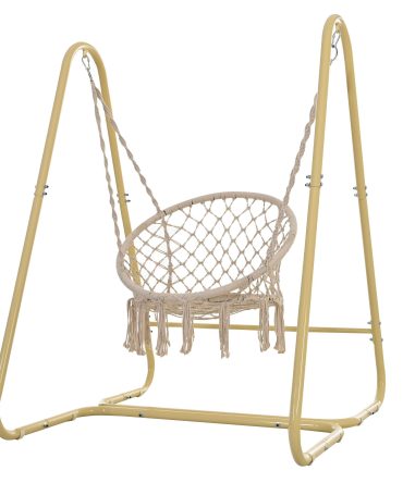 Handmade Macrame Swing Hammock Chair with Stand - Indoor/Outdoor Boho Style Seating