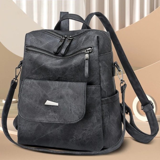 PU Leather Backpack Purse for Women Casual Handbag Ladies Shoulder Bags Black - Image 2