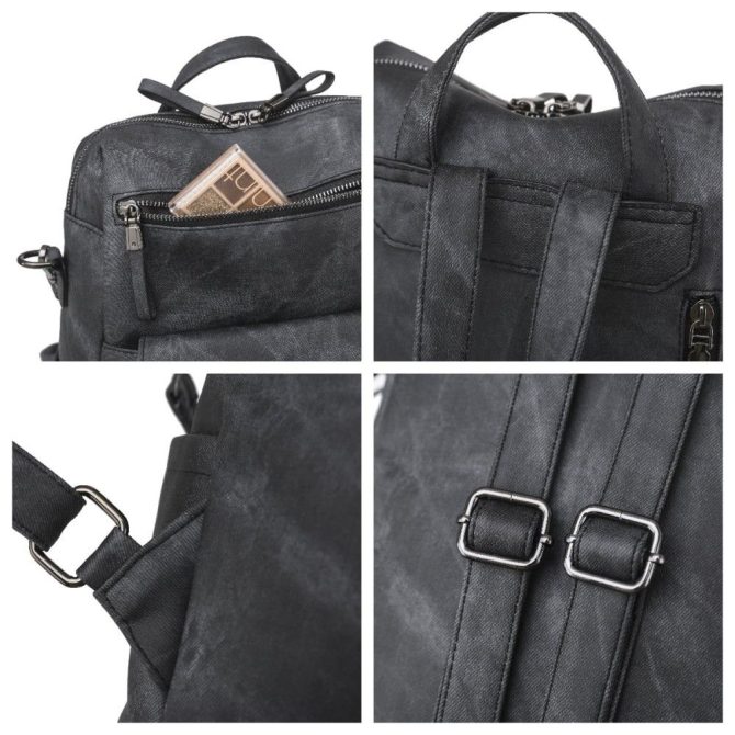 PU Leather Backpack Purse for Women Casual Handbag Ladies Shoulder Bags Black - Image 5