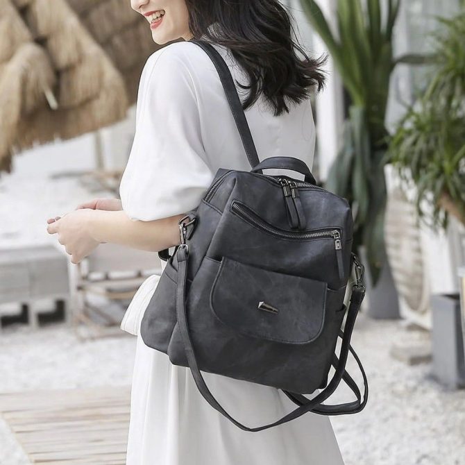 PU Leather Backpack Purse for Women Casual Handbag Ladies Shoulder Bags Black - Image 7