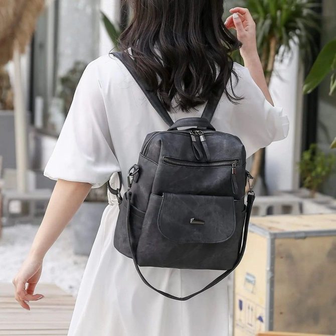 PU Leather Backpack Purse for Women Casual Handbag Ladies Shoulder Bags Black - Image 8