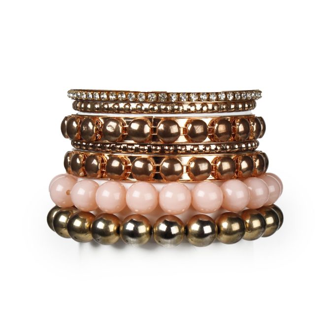 7-Piece Retro Burnished Gold Inlaid Rhinestones Bangle Bracelet Set - Image 2