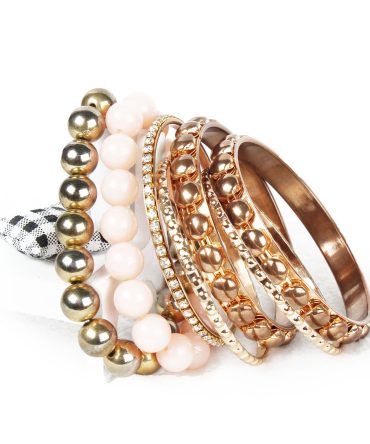 7-Piece Retro Burnished Gold Inlaid Rhinestones Bangle Bracelet Set