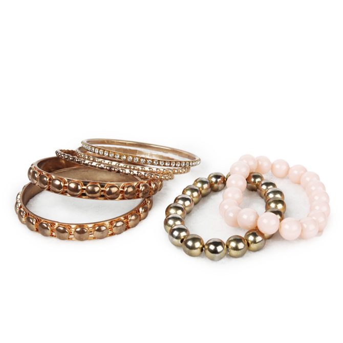 7-Piece Retro Burnished Gold Inlaid Rhinestones Bangle Bracelet Set - Image 5