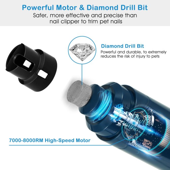 Dog Nail Grinder 2 Speeds Quiet USB Rechargeable Pet Nail Grinder Professional Pet Nail Trimmer Cordless Paws Grooming - Image 2