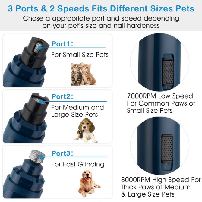 Dog Nail Grinder 2 Speeds Quiet USB Rechargeable Pet Nail Grinder Professional Pet Nail Trimmer Cordless Paws Grooming - Image 3