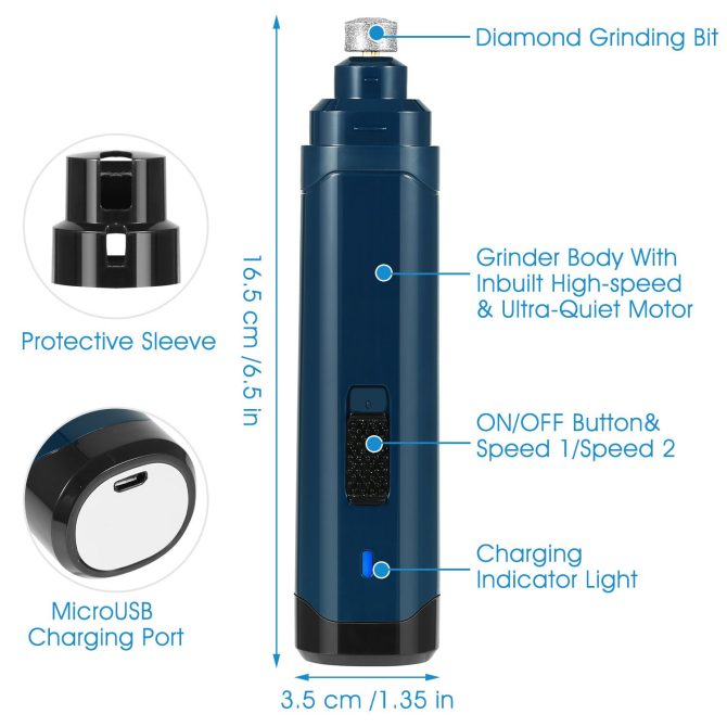 Dog Nail Grinder 2 Speeds Quiet USB Rechargeable Pet Nail Grinder Professional Pet Nail Trimmer Cordless Paws Grooming - Image 7