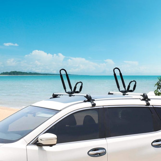 1 Pair Universal J-Bar Kayak Carrier 220LBS Load Heavy Duty Canoe Car Top Mount Carrier Roof Rack with 2Pcs Tie Down Straps - Image 6
