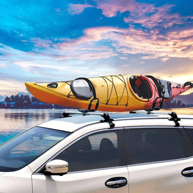1 Pair Universal J-Bar Kayak Carrier 220LBS Load Heavy Duty Canoe Car Top Mount Carrier Roof Rack with 2Pcs Tie Down Straps - Image 8