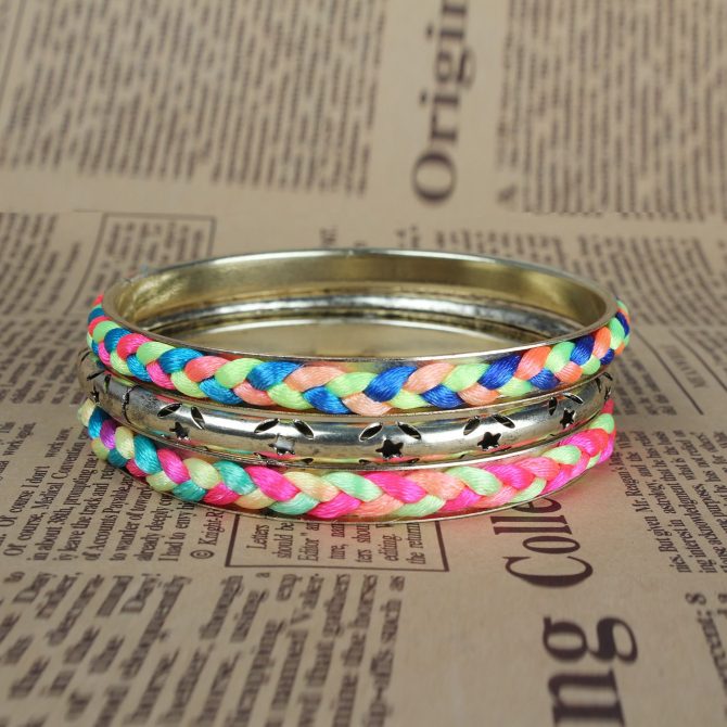 4Pcs Colorful Woven Burnished Gold Bracelets Set - Image 5