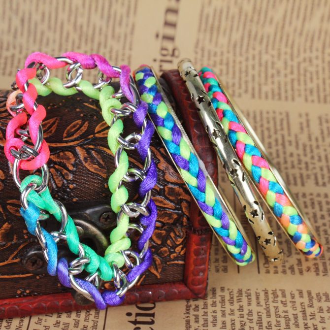 4Pcs Colorful Woven Burnished Gold Bracelets Set - Image 7