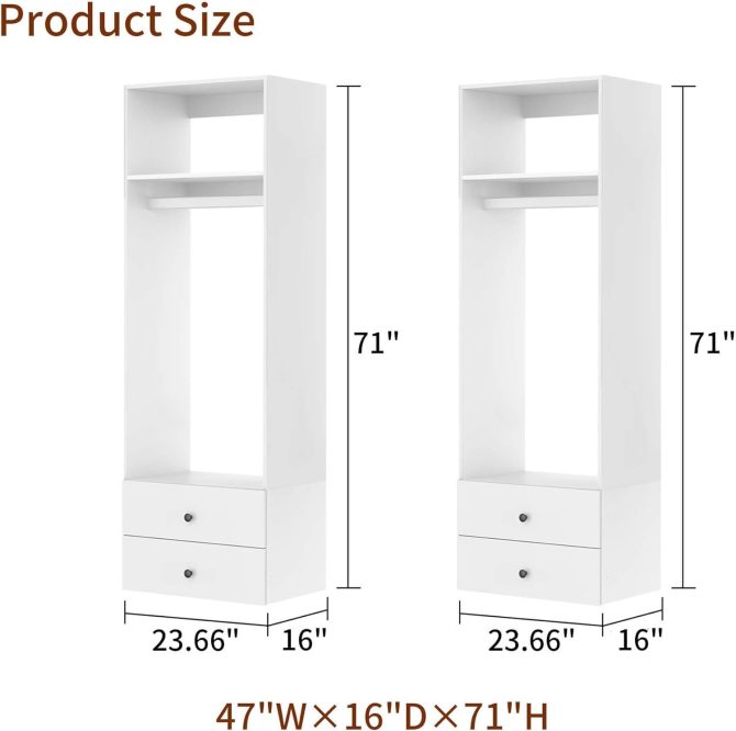 Closet Organizer System with Drawers,Walk in Closet Organizers and Storage, Wardrobe Closet with Closet Shelves, DIY Wooden Clothing Racks for Hanging Clothes (47" W x 16" D x 71" H) - Image 2