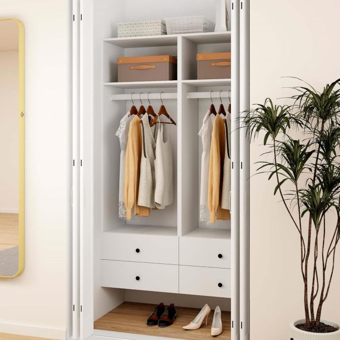 Closet Organizer System with Drawers,Walk in Closet Organizers and Storage, Wardrobe Closet with Closet Shelves, DIY Wooden Clothing Racks for Hanging Clothes (47" W x 16" D x 71" H) - Image 3