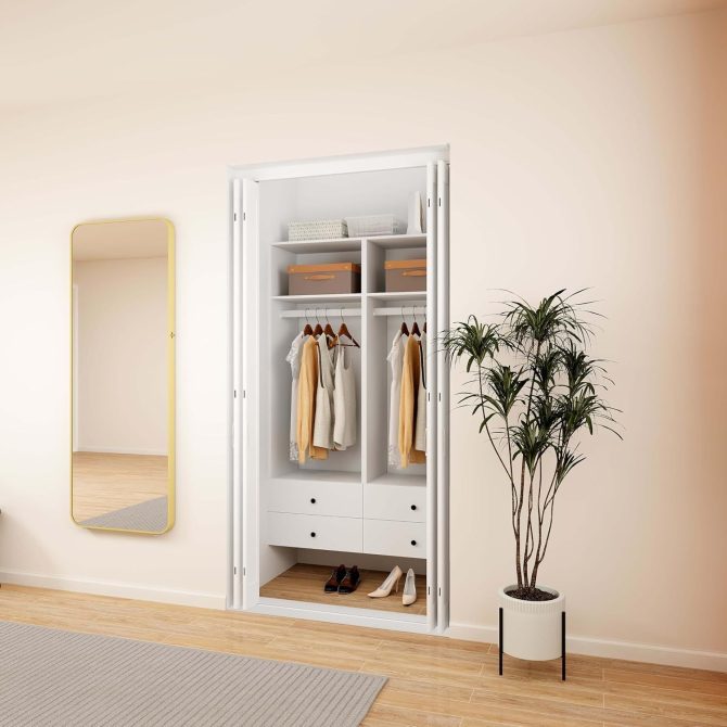 Closet Organizer System with Drawers,Walk in Closet Organizers and Storage, Wardrobe Closet with Closet Shelves, DIY Wooden Clothing Racks for Hanging Clothes (47" W x 16" D x 71" H) - Image 4
