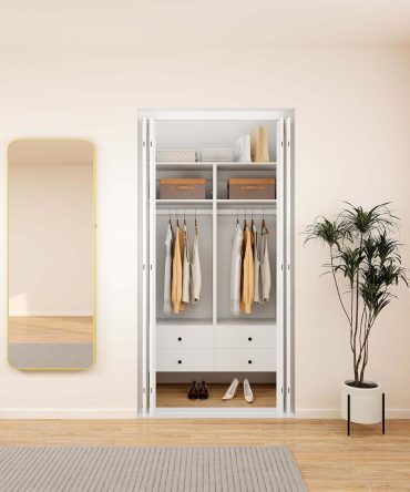 Closet Organizer System with Drawers,Walk in Closet Organizers and Storage, Wardrobe Closet with Closet Shelves, DIY Wooden Clothing Racks for Hanging Clothes (47" W x 16" D x 71" H)