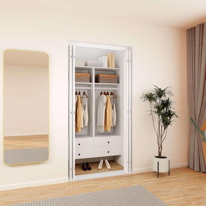 Closet Organizer System with Drawers,Walk in Closet Organizers and Storage, Wardrobe Closet with Closet Shelves, DIY Wooden Clothing Racks for Hanging Clothes (47" W x 16" D x 71" H) - Image 5